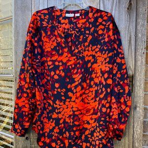 Liz Claiborne Long Sleeve V Neck Pullover Blouse | Orange/Navy/Red | SIZE: L |